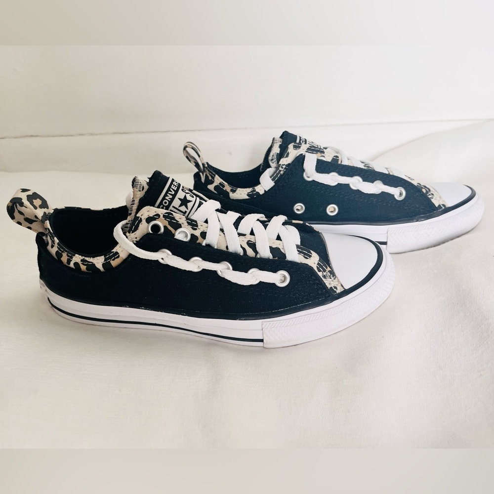 Converse Kids' double tongue Black and Cheetah Print Sneakers 2 - Picture 2 of 5